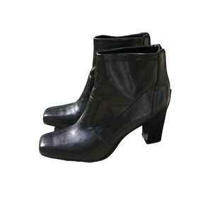 Franco Sarto Ankle Boot Bootie Black Size 10 Zipper Block heel Workwear hipster